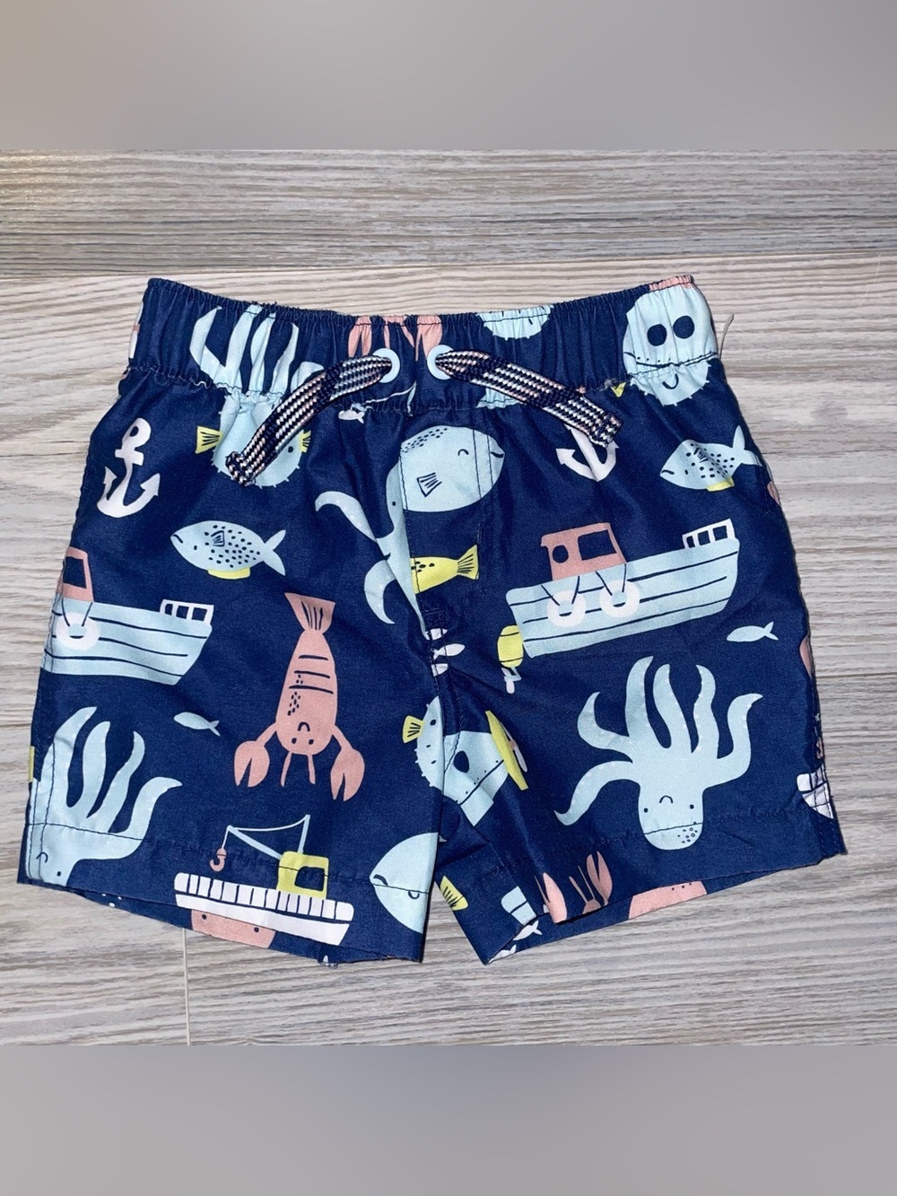 Carter’s Baby Boys Ocean Sea Life Swim Trunks 6M Navy Fish Boat Print